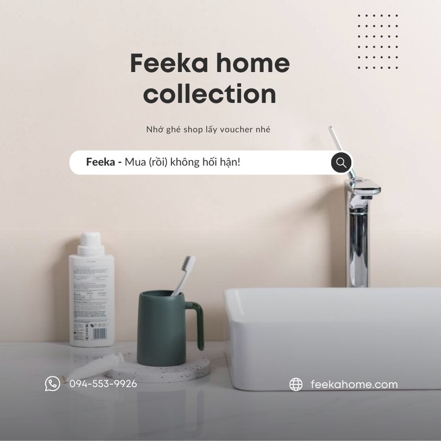 Cốc đánh răng súc miệng có quai FEEKA siêu cute, ly đánh răng đôi phòng tắm có quai nhựa cao cấp