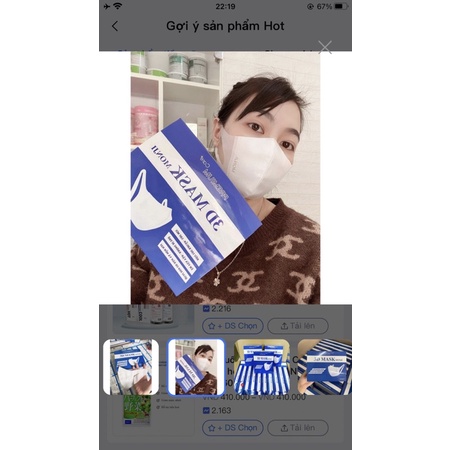 Hộp 50 cái khẩu trang 3d mask Monji công nghệ Nhật Bản màu trắng/khẩu trang 3d quai vải