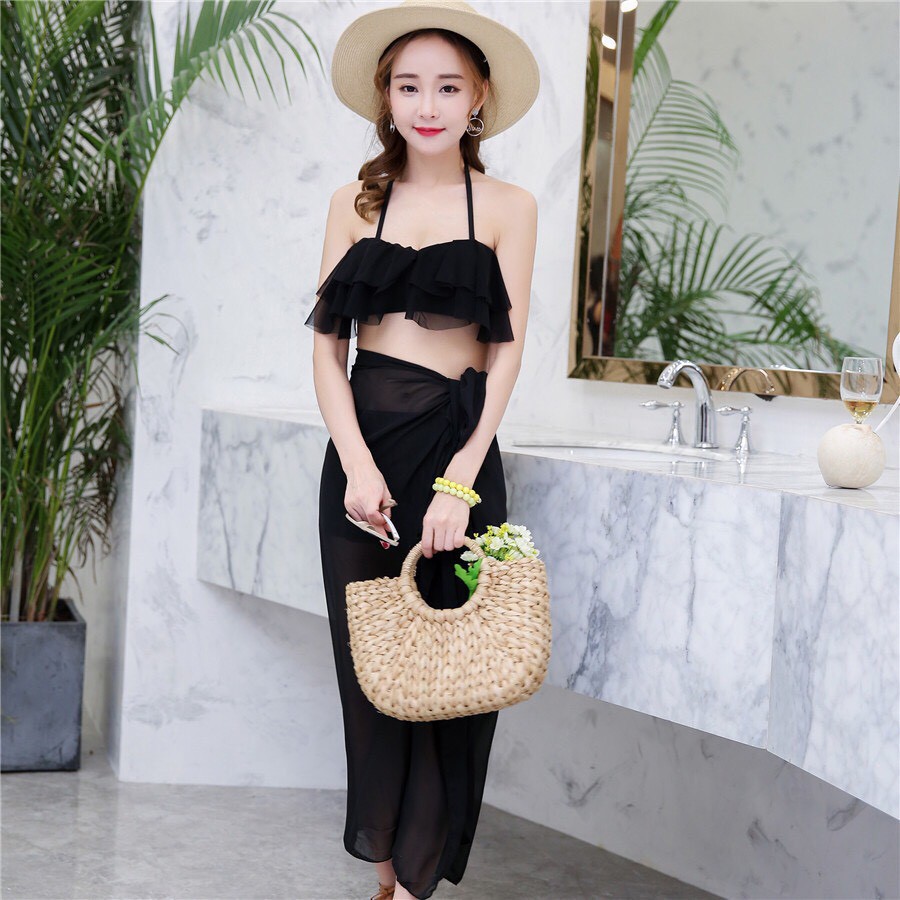 bikini rời kèm khăn 2 màu đen trắng