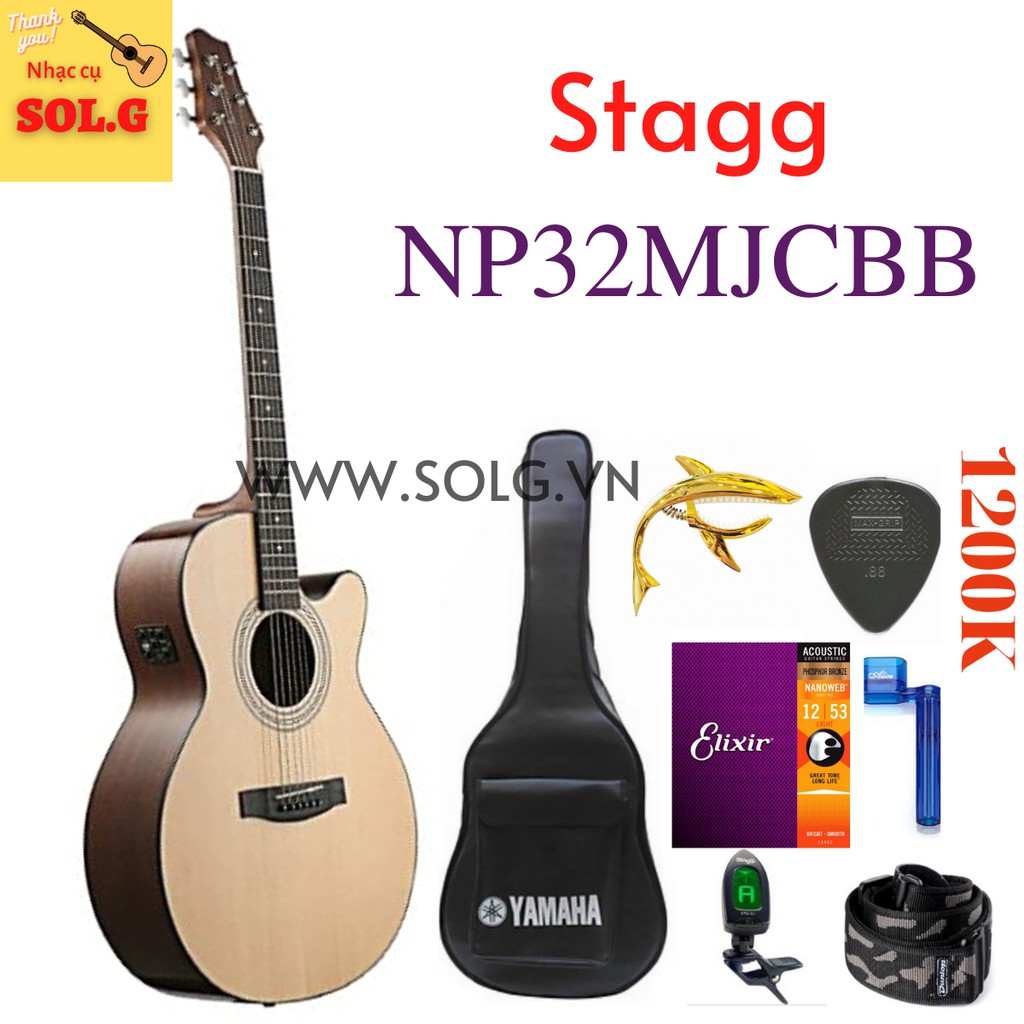 Guitar Acoustic Stagg NP32MJCBB Pick Up Xịn - Nhập Khẩu Bỉ - Phân phối Sol.G