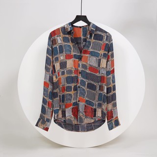 Áo sơ mi nam dài tay form rộng họa tiết vải lụa cao cấp S48