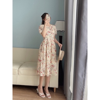 Váy hoa 2 lớp dập ly ngực