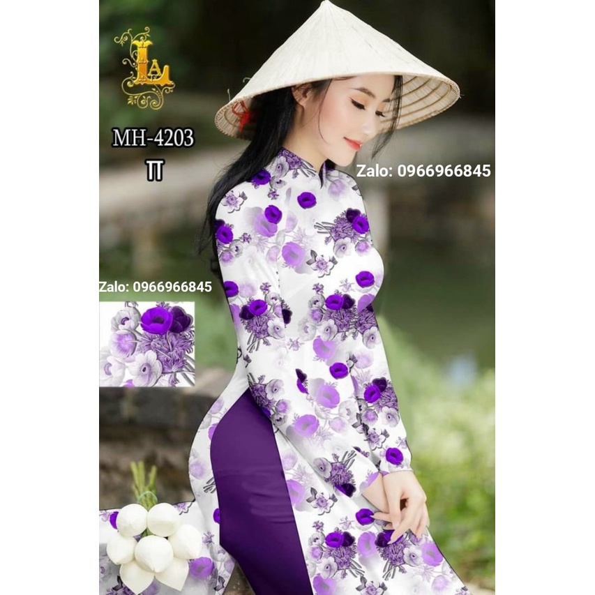 *Áo dài trắng hoa tím xinh - Áo Dài Đan Linh