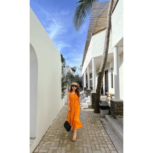 VÁY HAI DÂY DÁNG DÀI MÀU CAM ĐẸP - ROSIE LINEN