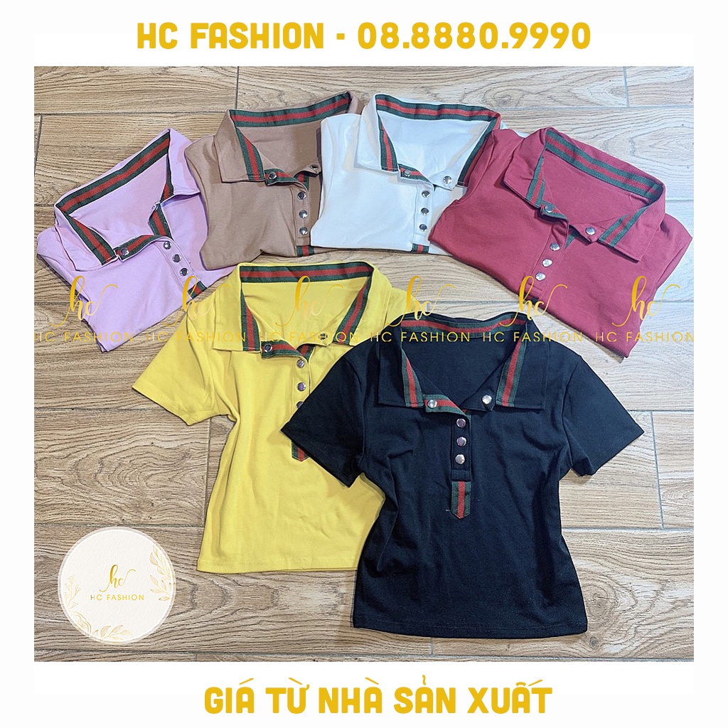Áo thun nữ cổ bẻ phối cúc 40-55kg, áo croptop kiểu ôm body có cổ đẹp hot hiện nay HC FASHION