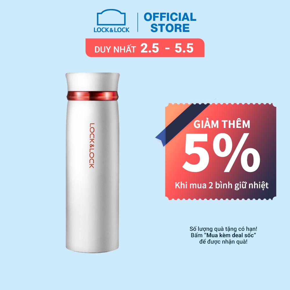 Bình giữ nhiệt Lock&Lock Feather Light 450ml- Màu Trắng / Đỏ [LHC4131WR]