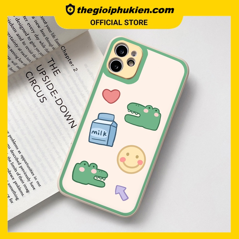 Ốp iphone - Ốp lưng iphone cạnh vuông Cá sấu má hồng dành cho ip 6 đến 14promax - ng046