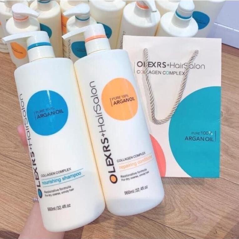 Cặp dầu gội xả hương nước hoa Olexrs  Argan Oil Collagen Hair Salon 950ml 500ML chính hãng phục hồi Tóc Khô Hư Tổn