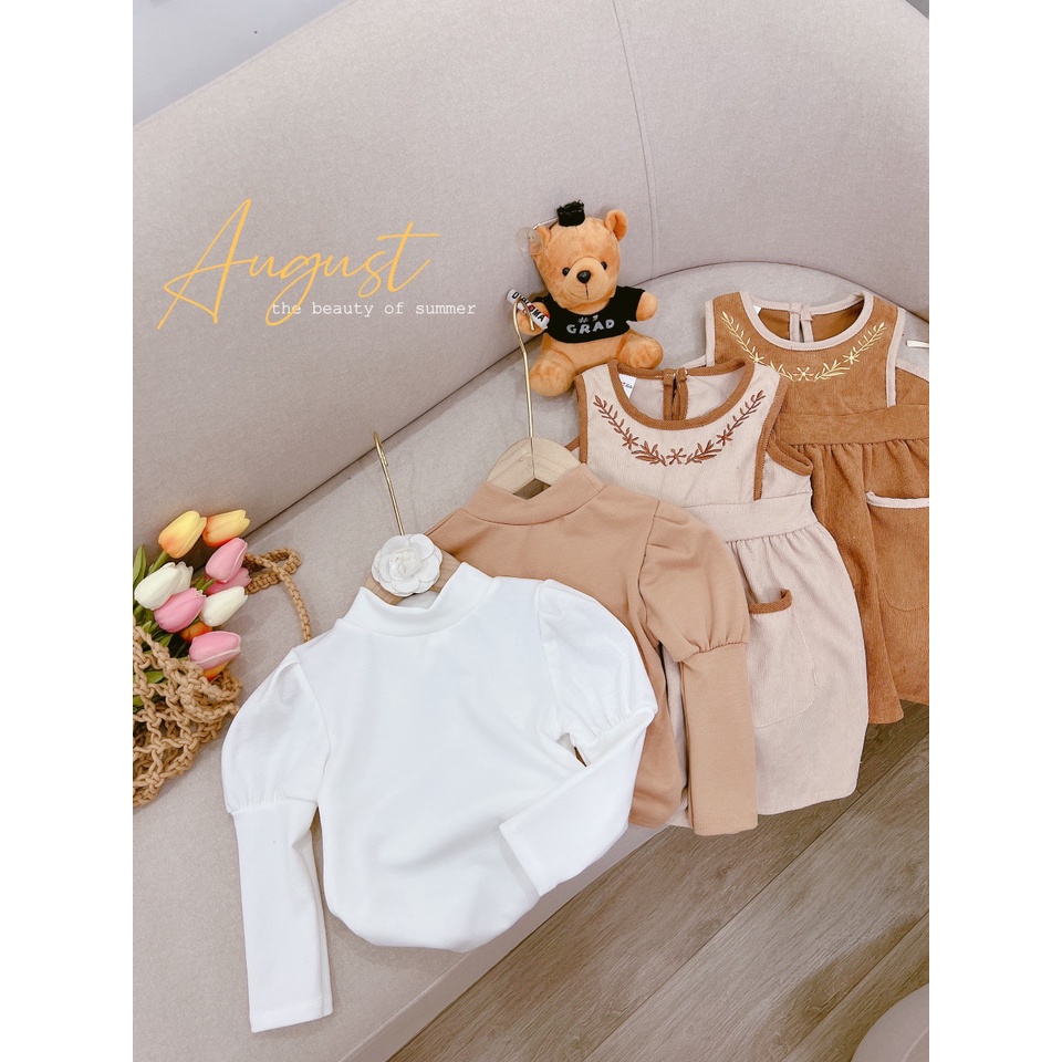 Sét yếm nhung cho bé gái, set váy yếm nhung thêu tỉ mi kèm áo zip tay bồng cho bé