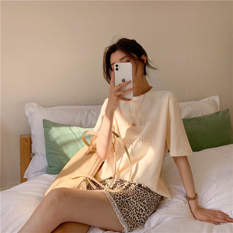 COZOK Áo Thun Tay Ngắn Dáng Rộng In Hình Thời Trang Kiểu Hàn Quốc