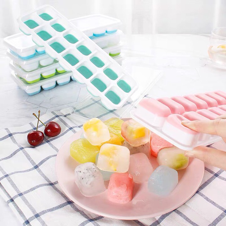 Combo 2 Khay Đá Có Nắp Đậy Silicon