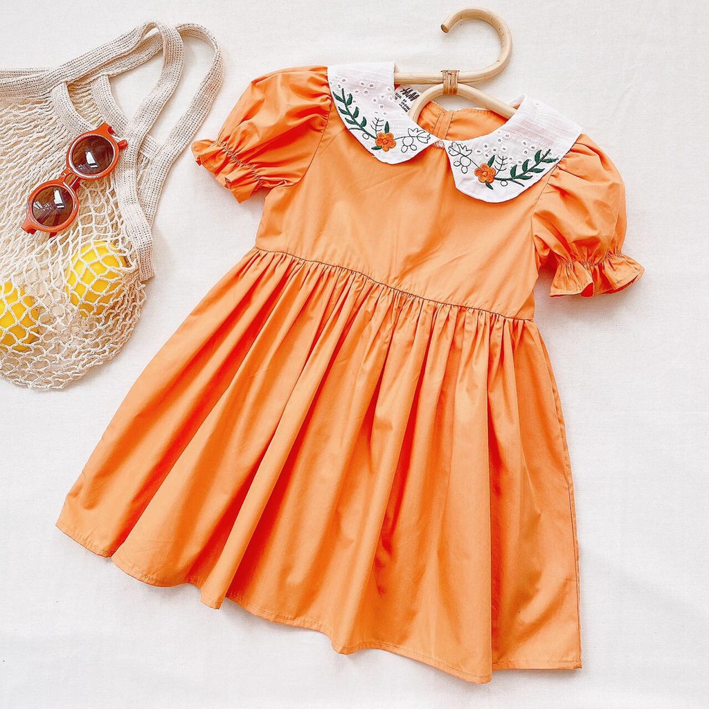 ĐẦM BABYDOLL CAM CỔ REN THÊU RẤT XINH CHO BÉ 9-25KG