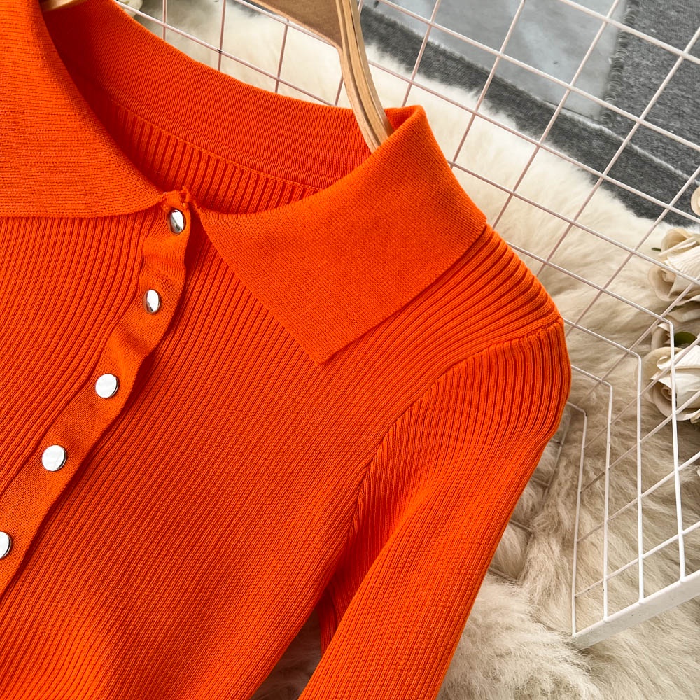 Đầm len cổ polo xẻ đùi gợi cảm, váy len dáng ôm