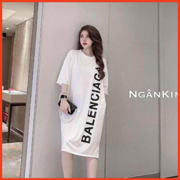 Váy suông cộc tay phom rộng in chữ BB hai màu cơ bản