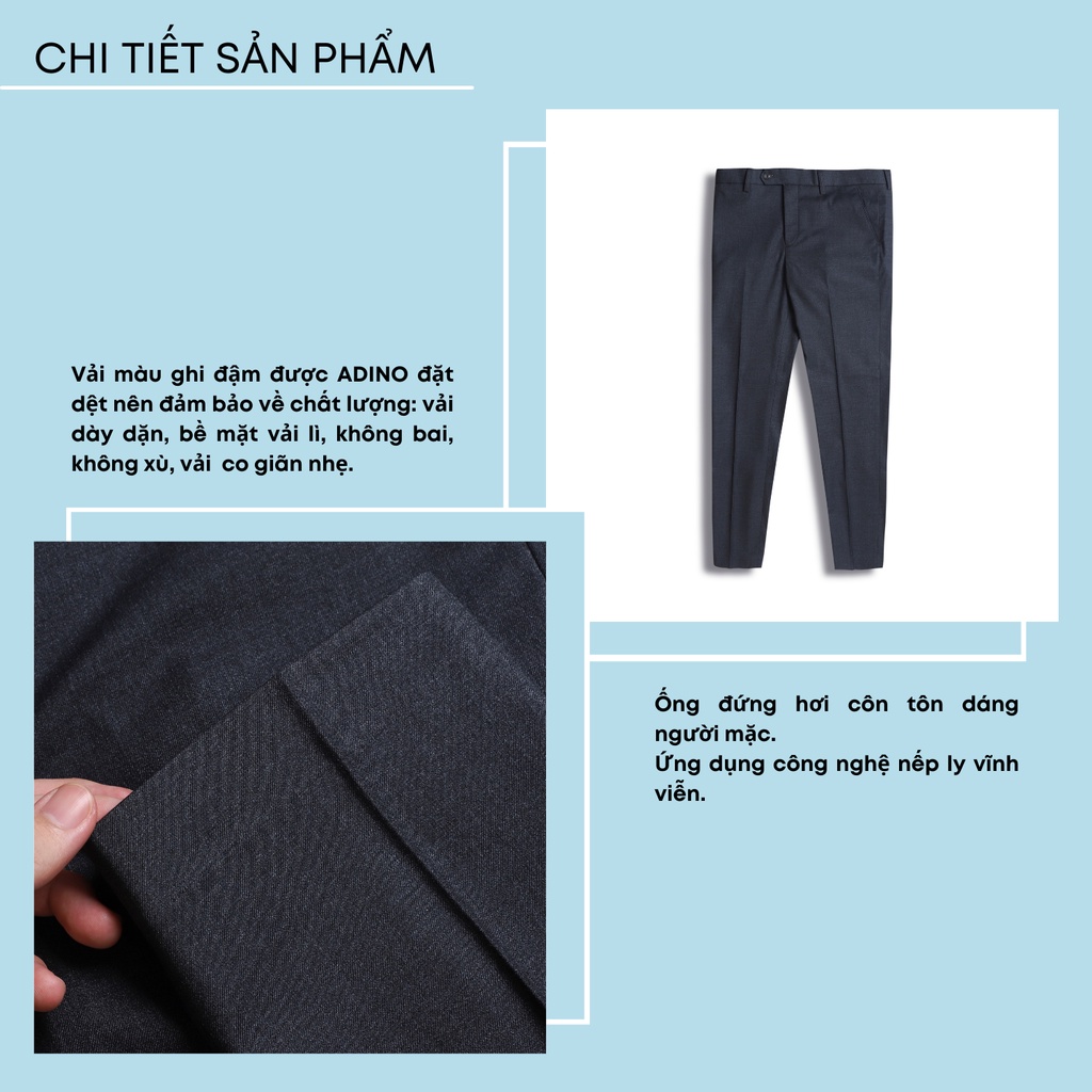 Quần âu nam ADINO màu ghi đậm vải cotton dày không bai không xù dáng công sở slimfit ống đứng hơi côn QA117