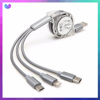 Sạc Dây Rút 3 Đầu Thông Minh Lõi Đồng Siêu Bền - Cuộn Cáp Sạc 3 ĐẦU DÂY RÚT MicroUSB, Type C, Lightning Iphone Dây TPE