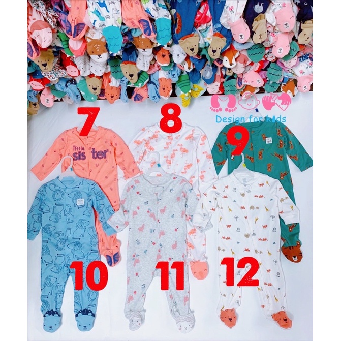 Sleepsuit body dài tay liền tất - vớ hình con vật xinh yêu cho bé trai và bé gái