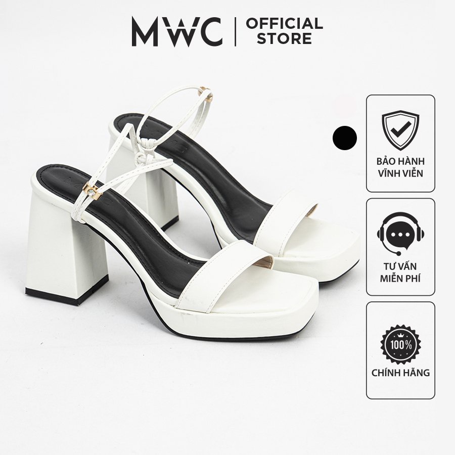 Giày Nữ MWC 4356 - Giày Sandal Cao Gót Quai Ngang Đế Đúp Mũi Vuông Gót vuông 9p Mẫu Mới Thời Trang Hot Trend