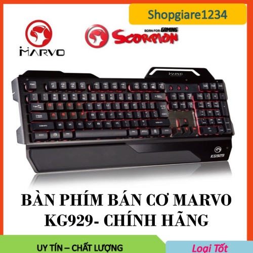 Bàn Phím Cơ MARVO KG-929 Led RGB -Tích hợp 12 phím cơ Blue Switch- Thiết kế chắc chắn dành cho game thủ