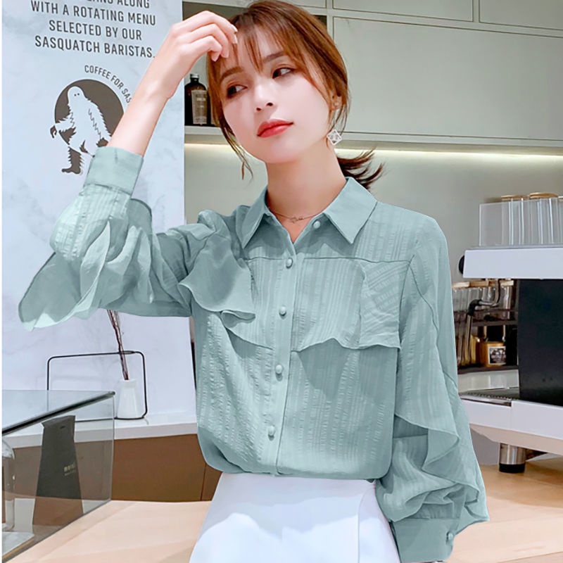 Áo Sơ Mi Chiffon Tay Dài Dáng Rộng Thời Trang Mùa Hè Phong Cách Hàn Quốc Dành Cho Nữ
