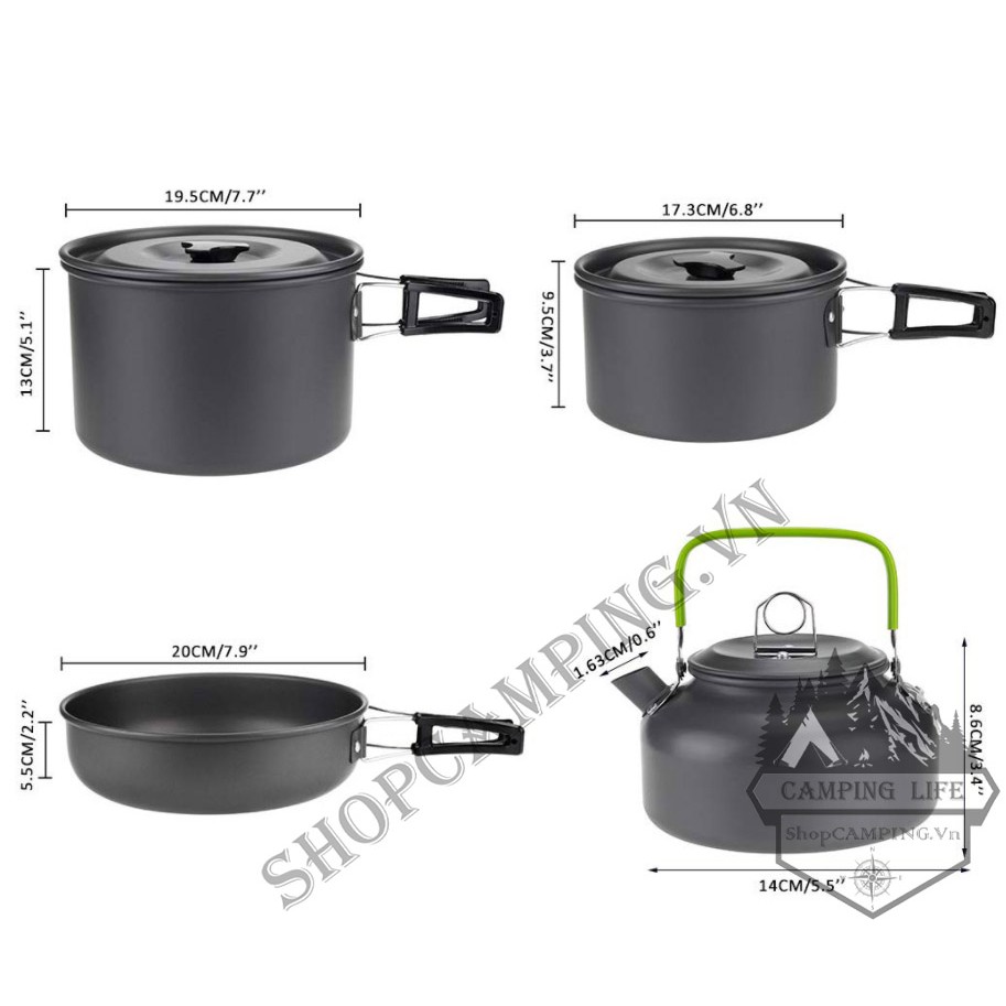 Bộ nồi xếp gọn 15 món nhôm siêu nhẹ đi phượt, cắm trại DS 508, bộ nấu ăn dã ngoại - Camping Vietnam