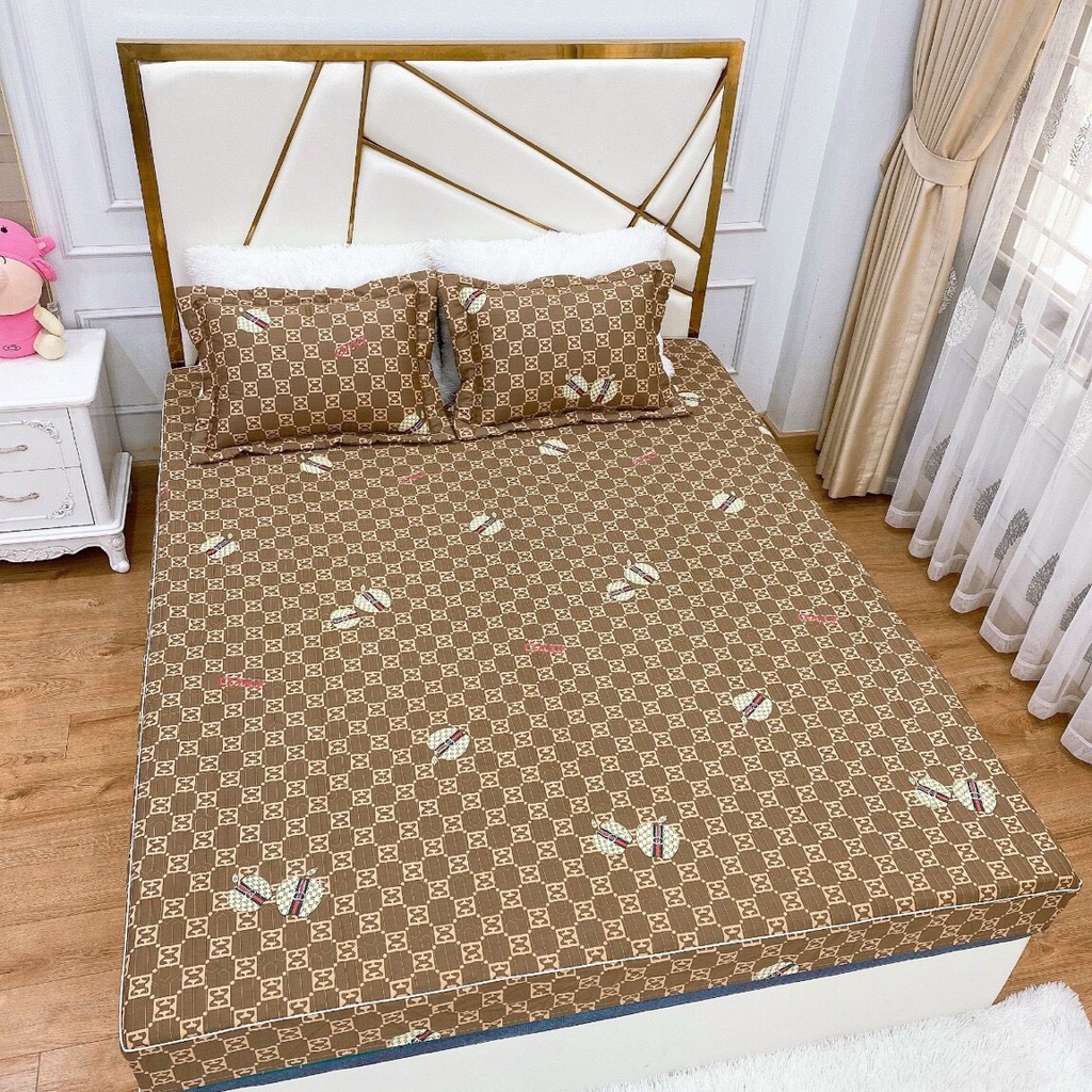 Bộ ga chun trần bông và 2 vỏ gối, ga giường cotton 100% đủ size nệm 1m6 1m8 2m2