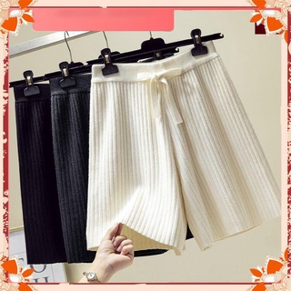 Qùa tặng chun buộc tóc nhiều màu Quần đùi nữ thun len tăm ống rộng cạp chun co giãn dễ mặc thoải mái dài 52cm 052