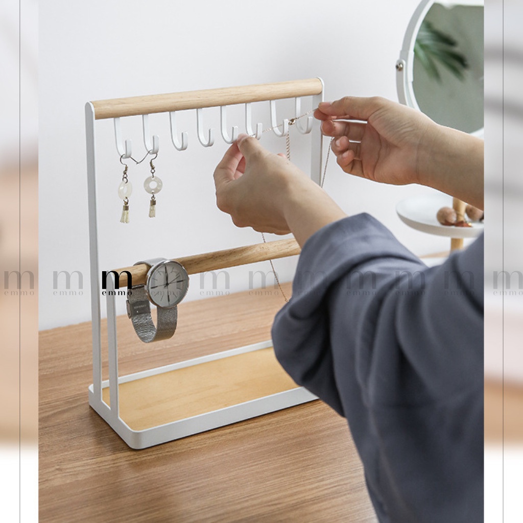 (CAO CẤP) KỆ TREO TRANG SỨC, GIÁ TREO TRANG SỨC BÔNG KÈM TRỤ TREO VÒNG TAY, ĐỒNG HỒ EMMO – JEWELY