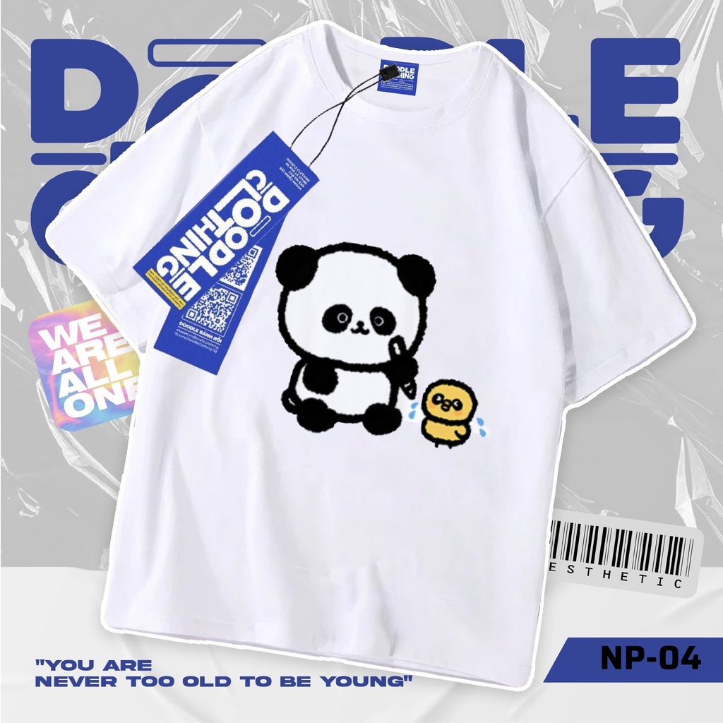 Áo thun nam nữ tay lỡ unisex oversize áo phông form rộng basic tee hình vẽ gấu Panda vẽ con vịt