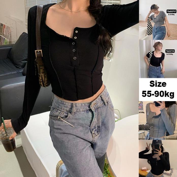 Áo croptop nữ tay dài bigsize 55-90kg kimfashion, croptop bigsize vạc bầu co giãn phong cách Hàn Quốc !