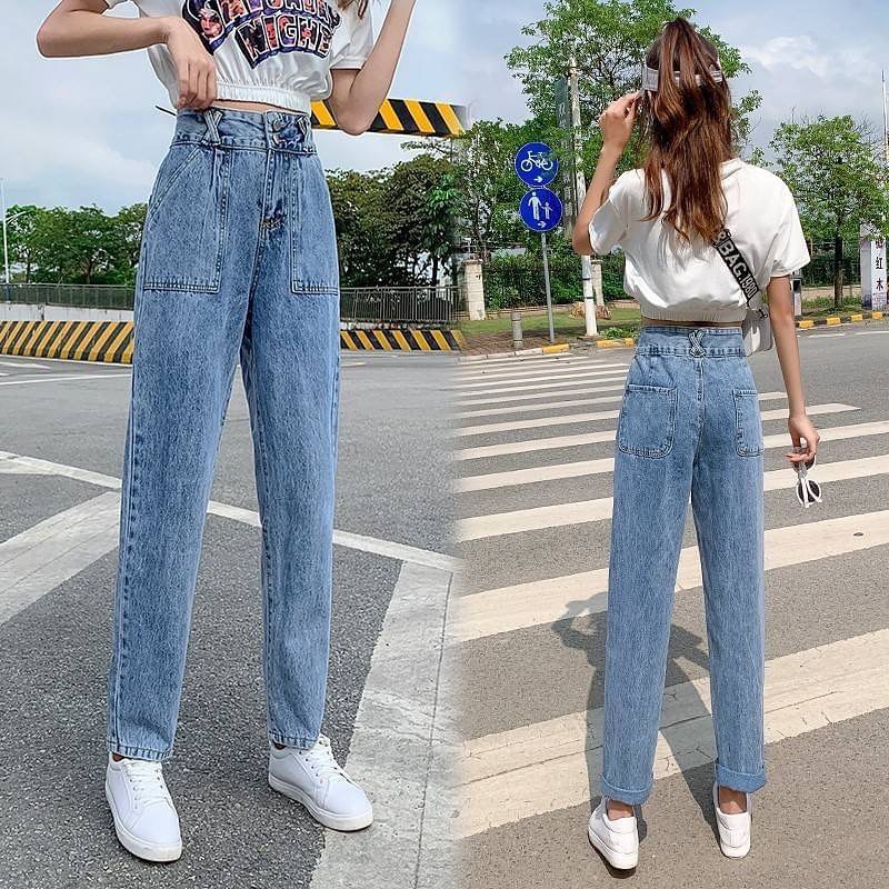 [ FREESHIP, DÂN CHƠI ] QUẦN BAGGY JEAN NỮ LƯNG CAO MÀU XANH NHẠT 2 TÚI TRƯỚC, ĐĨA CHÉO CAO CẤP NITI THỜI TRANG ĐỘC LẠ