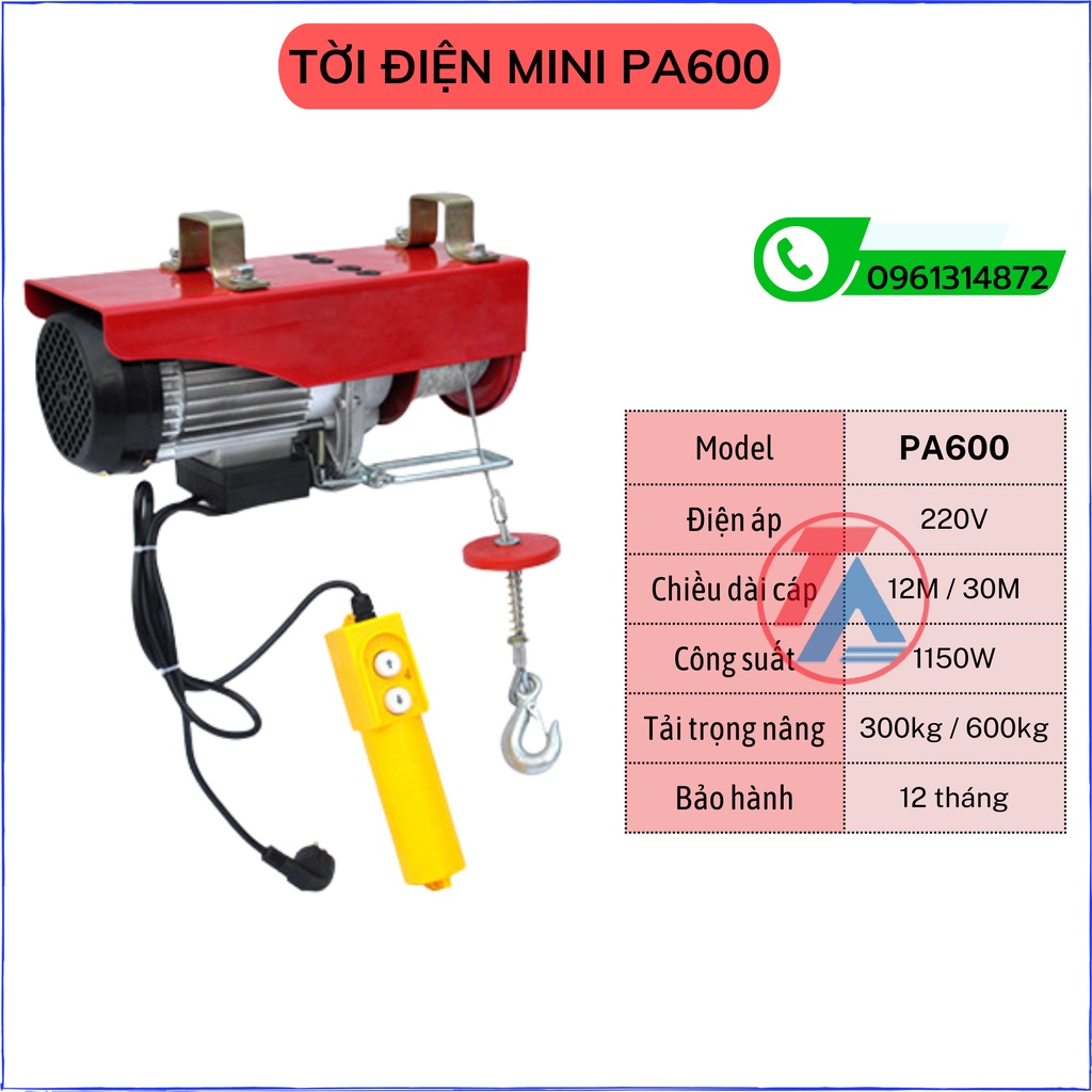Tời điện PA600 - trọng tải 300-600kg