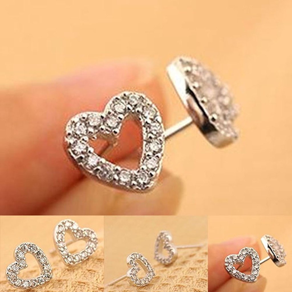 Hoa tai đính đá hình trái tim xinh xắn dành cho nữ