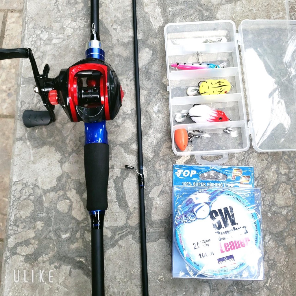 Bộ cần câu cá lure máy ngang DYAWA + Máy kim loại + dây câu lure + hộp mồi lure