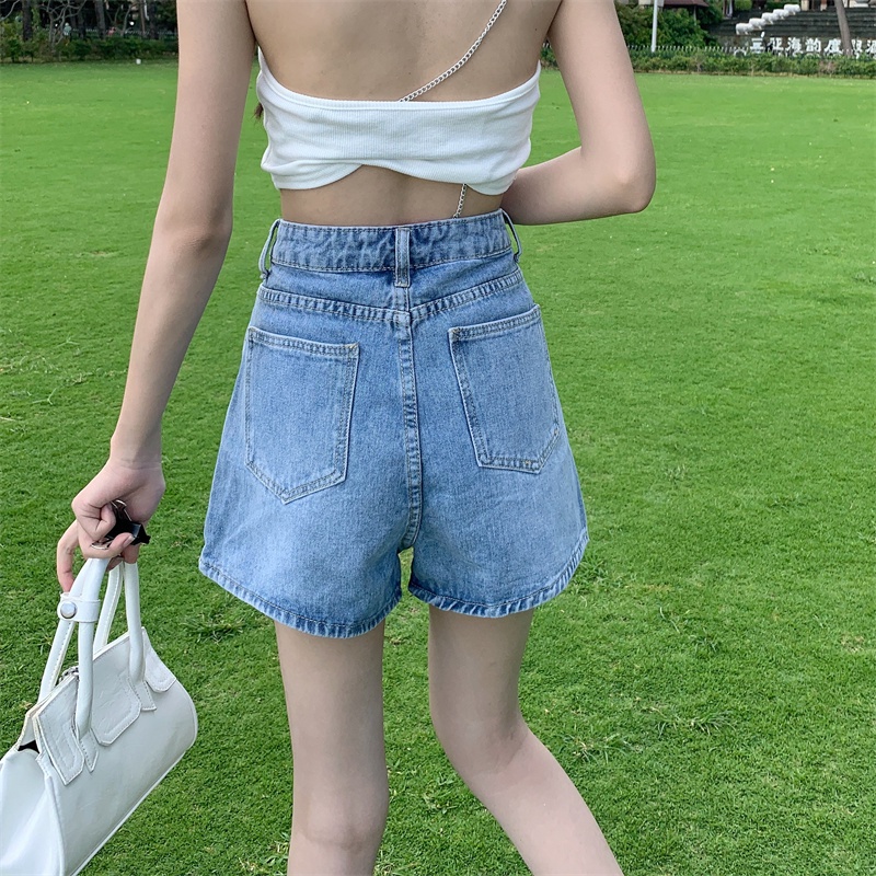 Quần Short Denim Lưng Cao Ống Rộng Thời Trang Mùa Hè Phong Cách Hàn Quốc Cho Nữ
