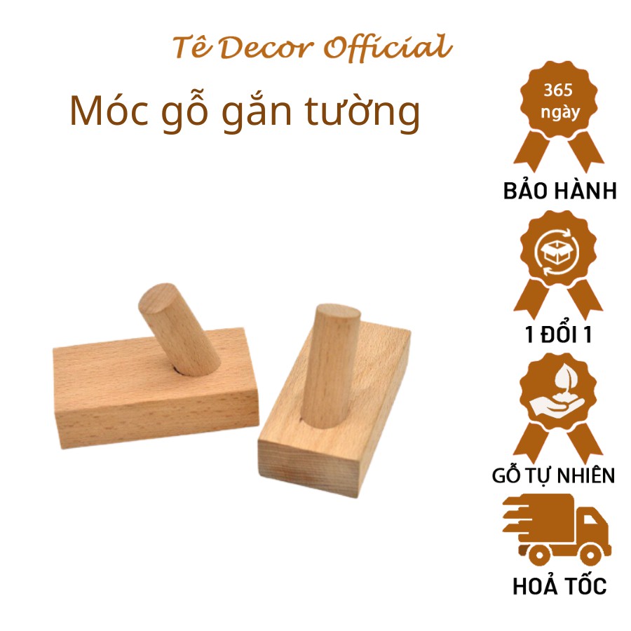 Móc gỗ treo quần áo dán tường loại 1 Tee Decor - Móc treo quần áo gỗ thông - Decor nhà cửa, văn phòng - Bh 12 tháng