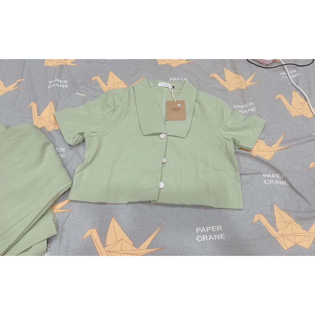 LILAC- Set váy xanh dáng A QCCC Hàng Loan Lâm