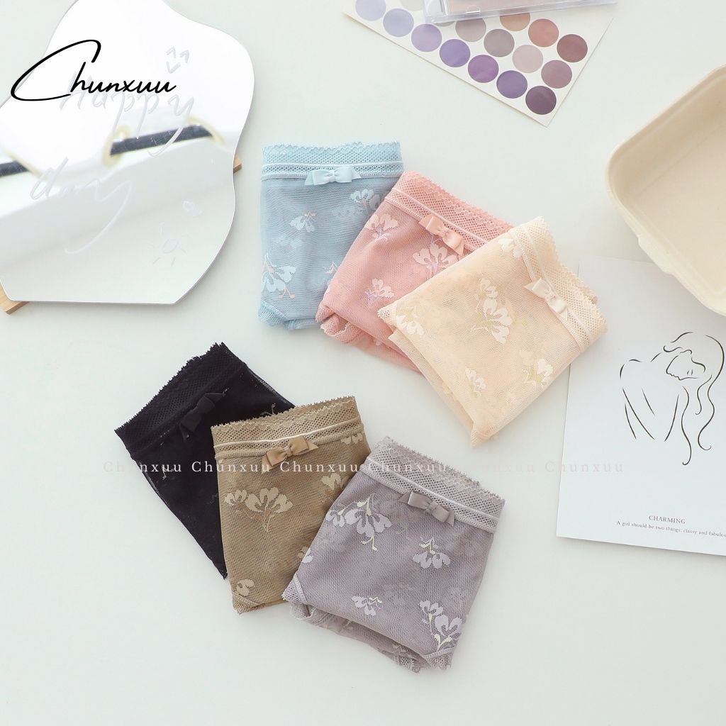 Quần lót nữ ren gấm cao cấp CHUNXUU, họa tiết hoa thiết kế cạp lưới mềm mại thông thoáng - QC71