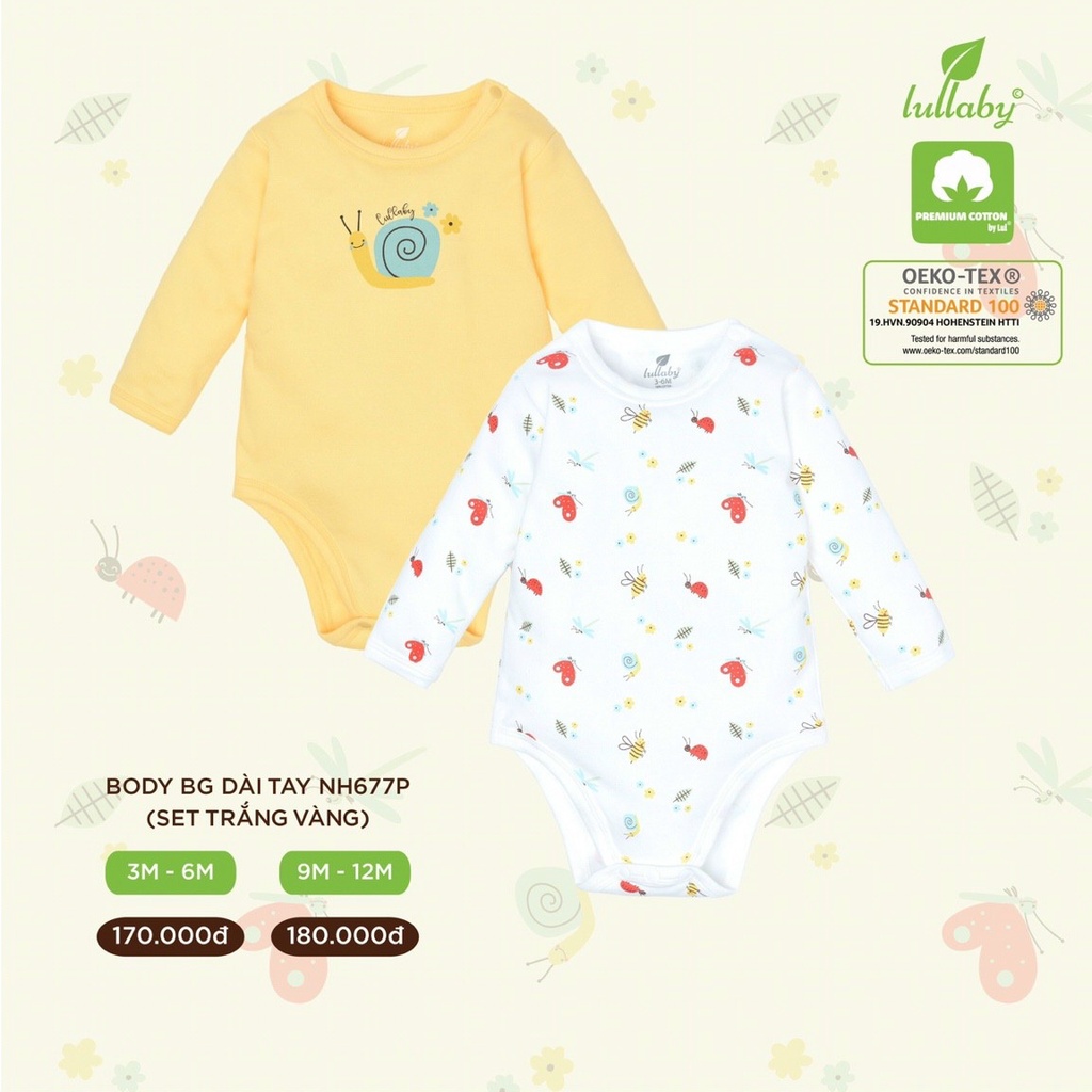 [FAFRINW05 giảm tối đa 30k đơn 150k]Set 2 body dài tay họa tiết Lullaby cho bé trai/bé gái NH676P