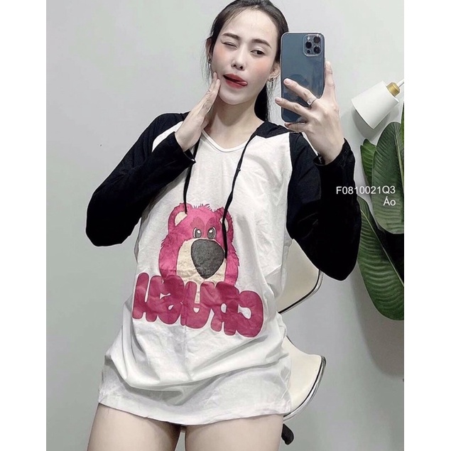 Áo thun giấy dài tay màu hình Gấu nón TT0810