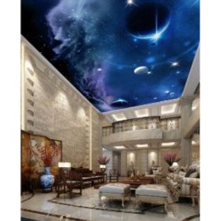 Tranh dán trần nhà 3D vũ trụ - dán trần nhà 3d galaxy hình vũ trụ -vải lụa kim sa kích thước theo yêu cầu ( KT:2.65x3.6)