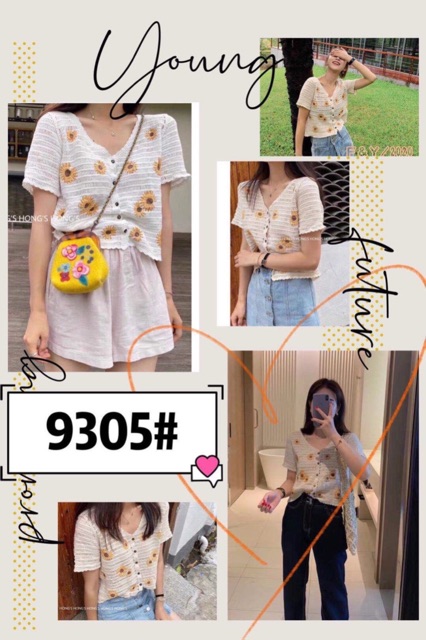 Áo len lưới thêu hoa cúc Quảng Châu