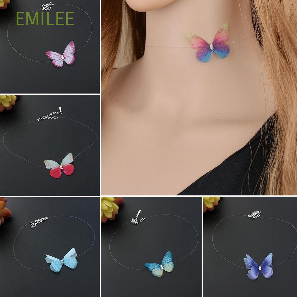 Vòng cổ choker vải lụa hình bướm 3D