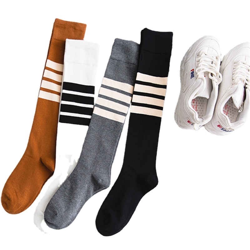 2022 Fashion TB Stripe Socks Women Cotton Striped Casual Crew Socks Hip Hop Medium Socks Ins Warm Thigh High Stockings