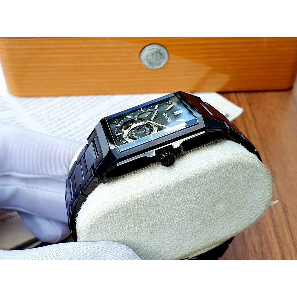 Đồng hồ nam dây thép Bulova Open Heart Automatic Black Dial 98A180