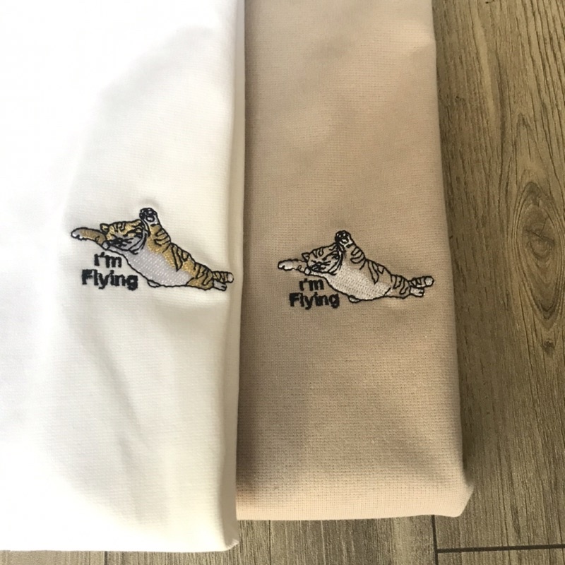 Áo thun nam dài tay thêu hình mèo xuất Hàn