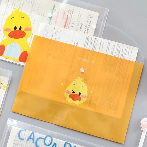 Túi đựng tài liệu khổ A4 chất liệu trong suốt chống thấm nước họa tiết Vịt Duck hoạt hình xinh, đựng giấy tờ tiện lợi