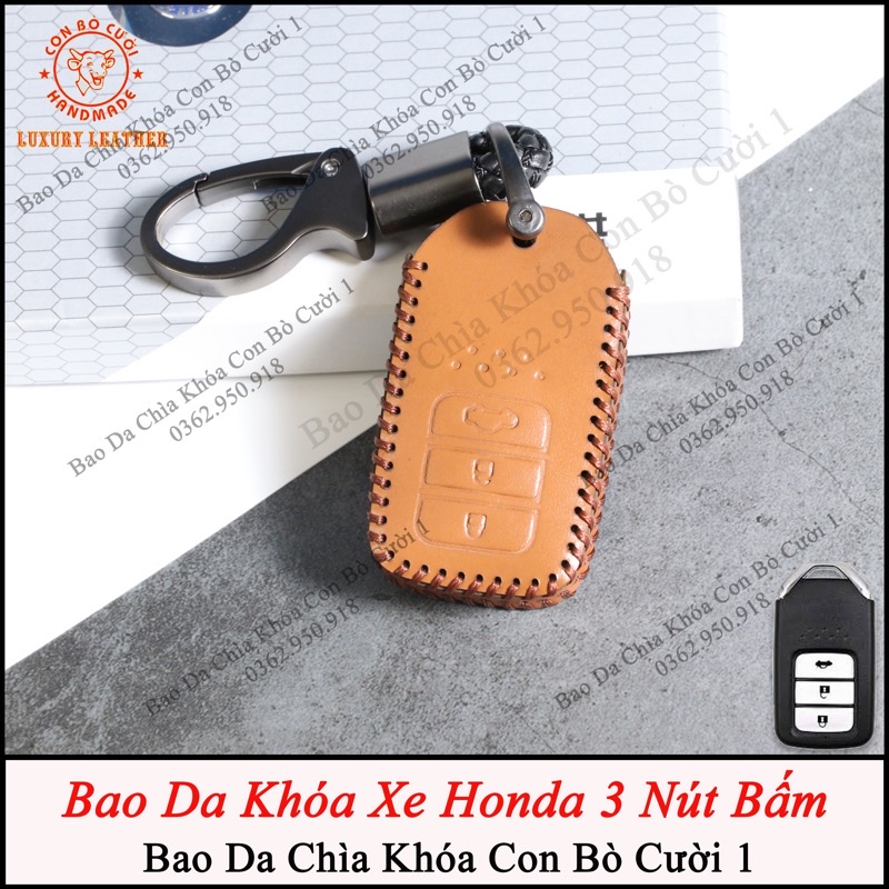 Bao Da Chìa Khóa Ôtô Honda CRV, City, Civic (3nút) Da Bò Nhập Khẩu ITALIA, Khắc Tên + Số ĐT Chủ Xe