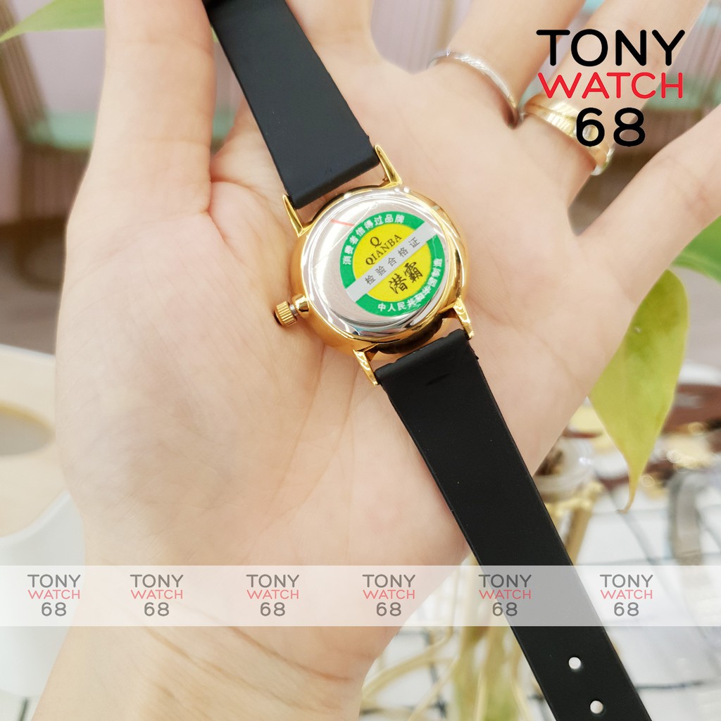 Cặp đồng hồ đôi nam nữ QB viền mạ vàng dây cao su siêu bền chính hãng Tony Watch 68