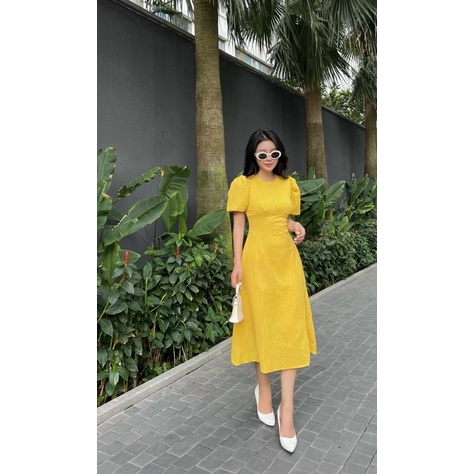 Đầm tay phồng cổ tròn maxi 14037